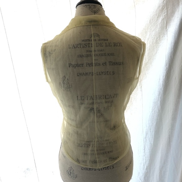 Vintage Sheer Yellow Ruffle Sleeveless Blouse - Picture 8 of 14